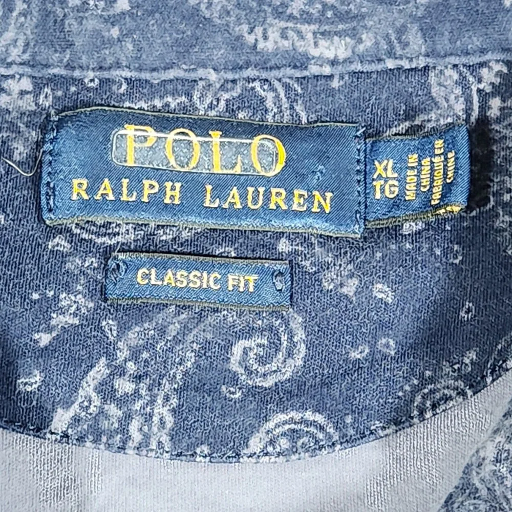 Polo Ralph Lauren Polo Shirt Mens XL Blue Cotton Paisley Classic Fit SS